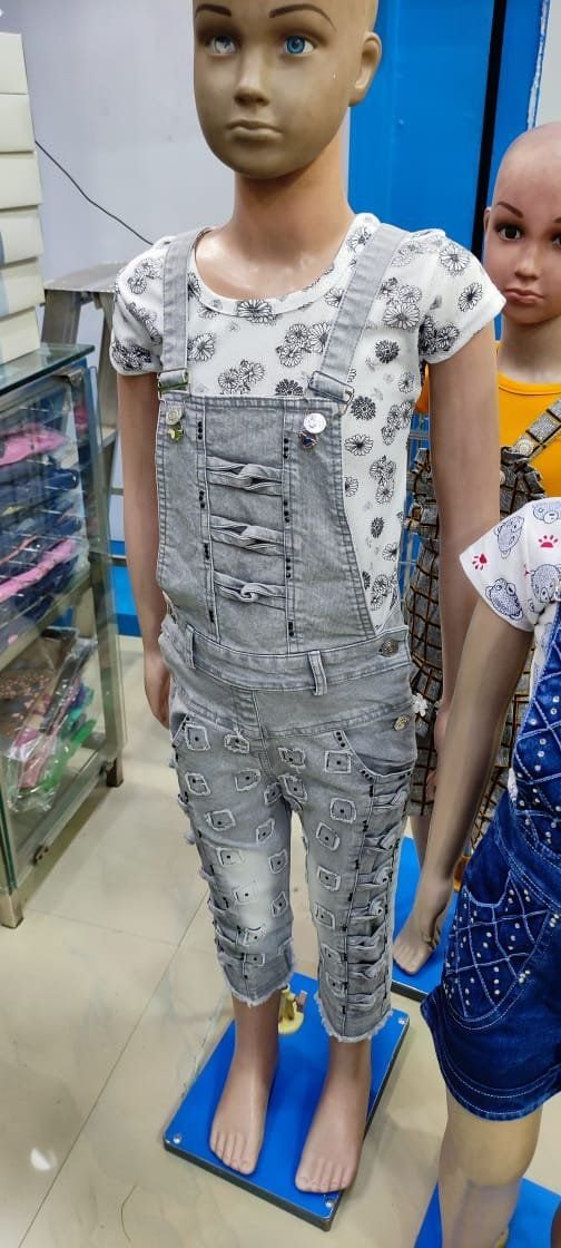 Kids grey denim jumpsuit set